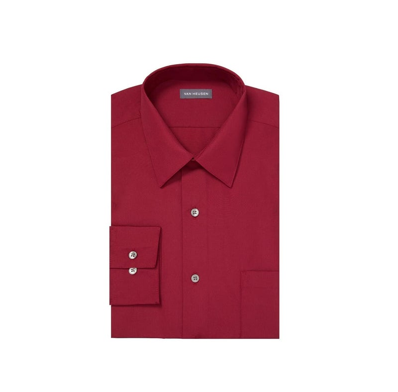 Van Heusen Men's Dress Shirt Fitted Poplin Solid, Magenta, 18" Neck 36"-37" Sleeve - Image 3